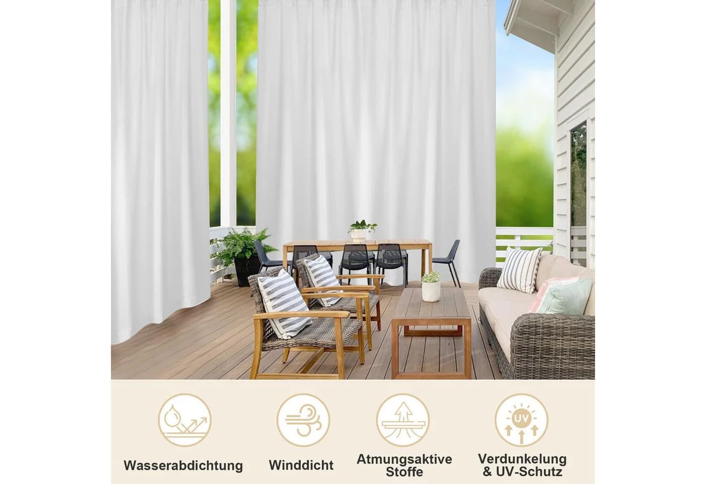 BTTO V&G Outdoorgardine Verdunkelnd Wasserdicht Grauweiß Magic Tape - Bild 5