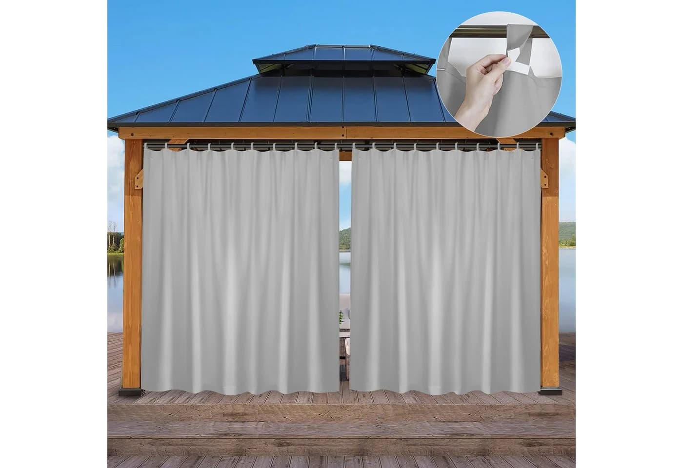 BTTO V&G Outdoorgardine Grau Verdunkelnd Wasserdicht mit Magic Tape