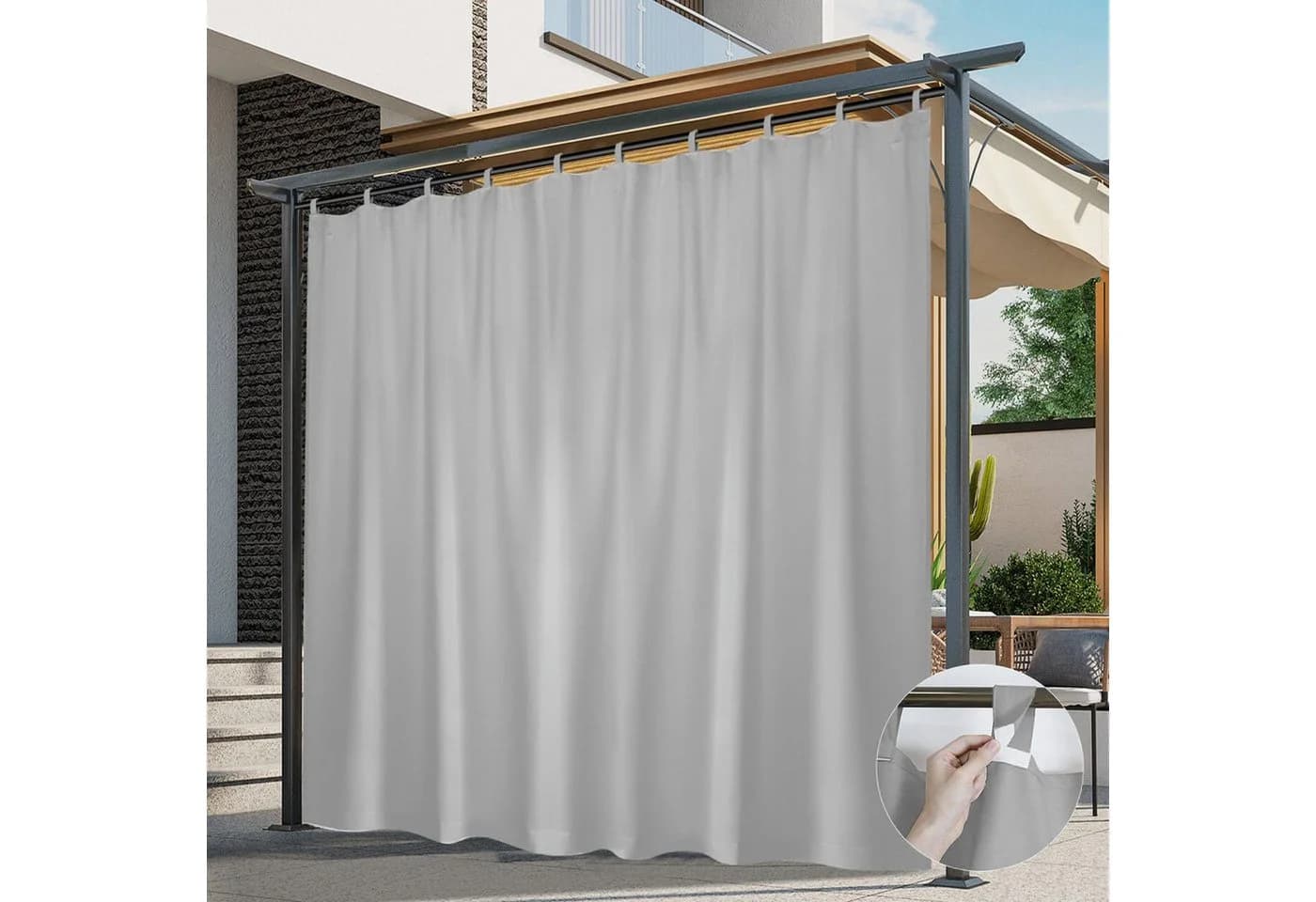 BTTO V&G Outdoorgardine Grau Verdunkelnd Wasserdicht mit Magic Tape - Bild 2