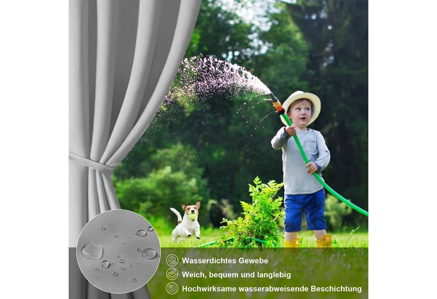 BTTO V&G Outdoorgardine Grau Verdunkelnd Wasserdicht mit Magic Tape - Bild 3