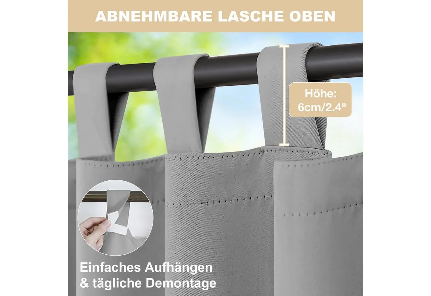 BTTO V&G Outdoorgardine Grau Verdunkelnd Wasserdicht mit Magic Tape - Bild 4
