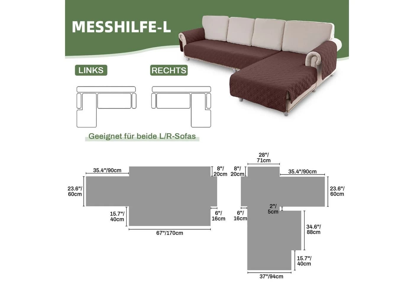 BTTO L-Form Sofahusse Wasserdicht Gesteppt Polyester