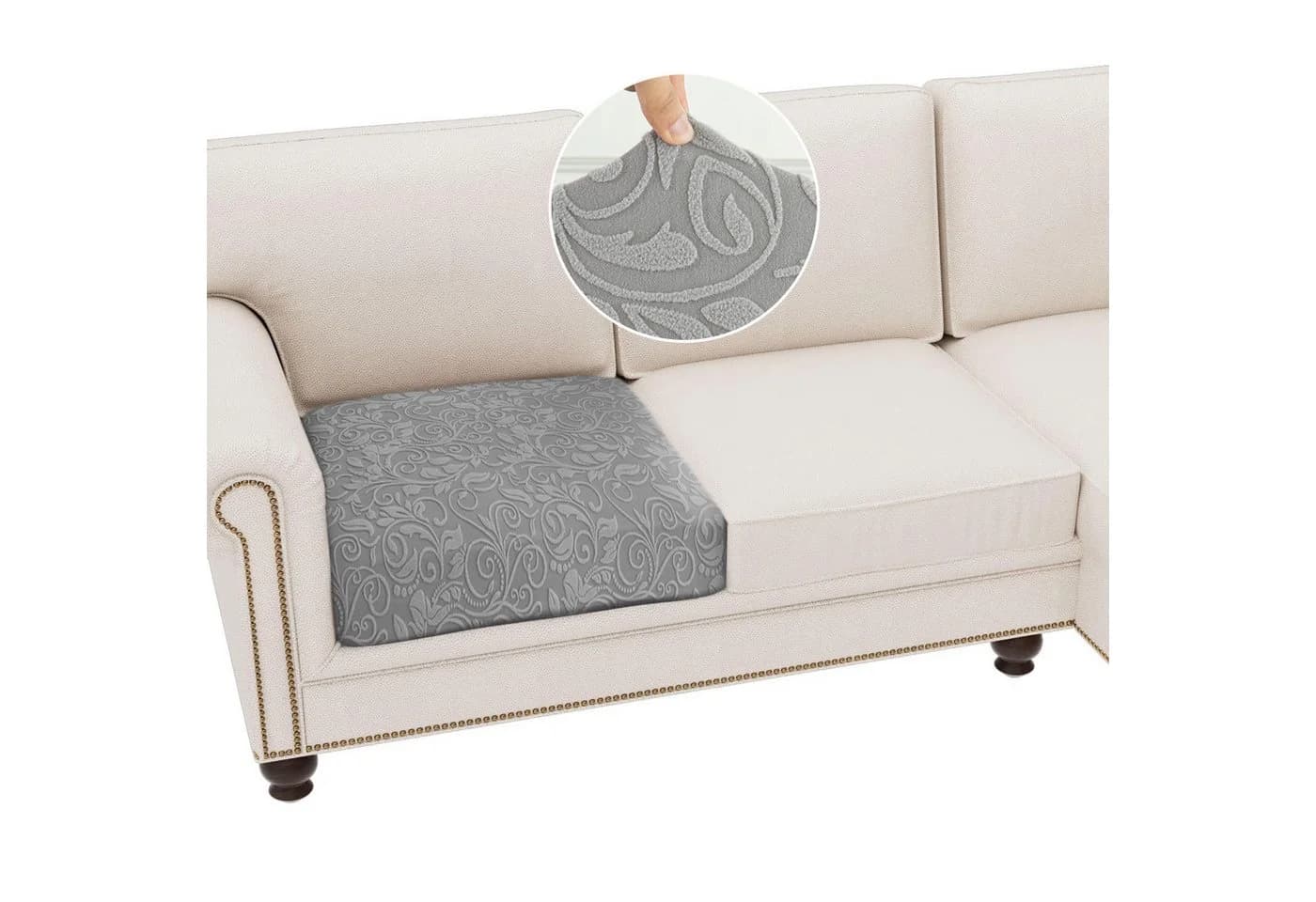 BTTO Sofahusse Stretch Floral Hellgrau Retro Sofa Sitzkissenbezug - Bild 2