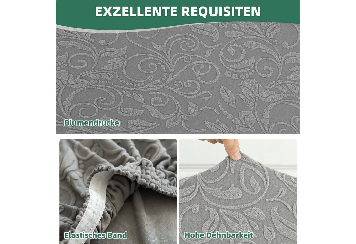 BTTO Sofahusse Stretch Floral Hellgrau Retro Sofa Sitzkissenbezug - Bild 5