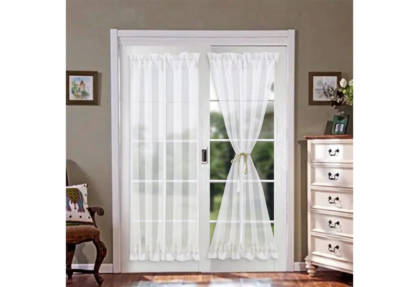 BTTO V&G Türvorhang Weiß/Grau Halbtransparent Voile