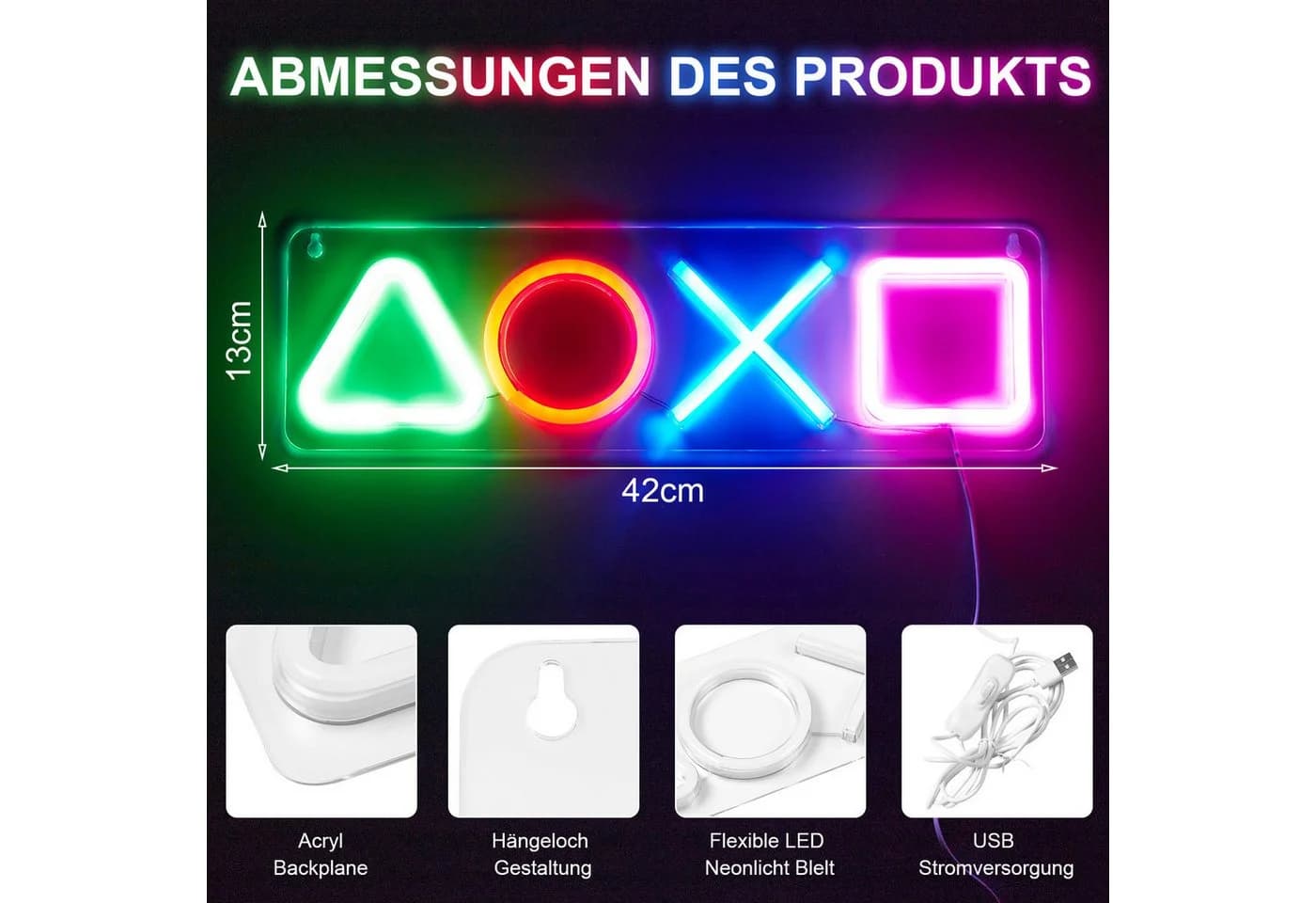 MUPOO LED Gaming Neonlicht Schild PS-Symbol Wanddekoration - Bild 4