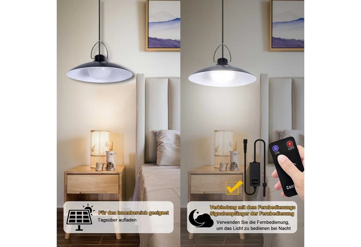 MUPOO Solar-Pendelleuchte mit Fernbedienung IP65 1-4 Köpfe