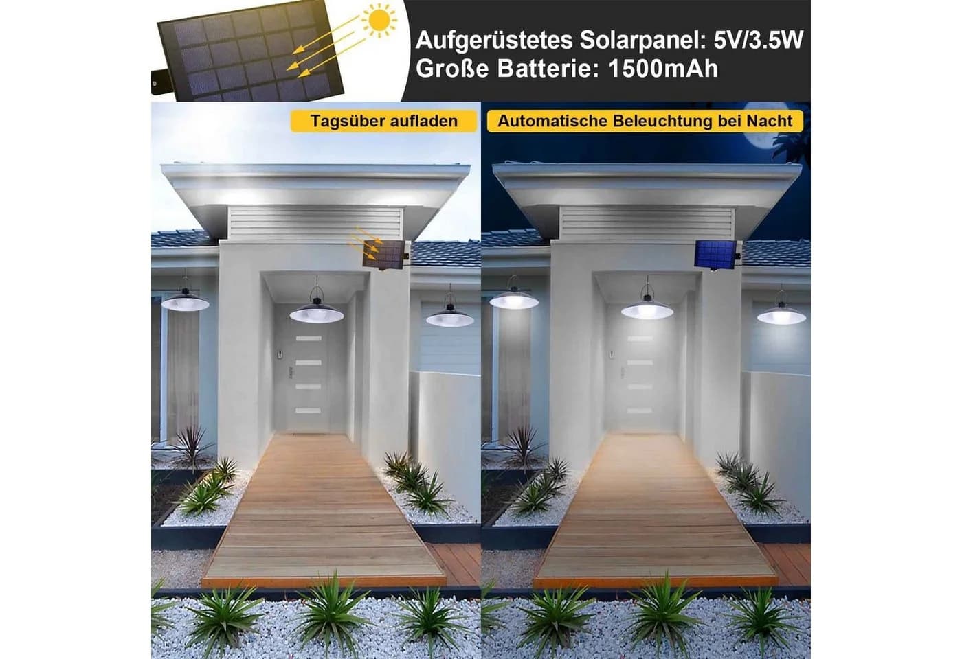 MUPOO Solar-Pendelleuchte mit Fernbedienung IP65 1-4 Köpfe - Bild 5