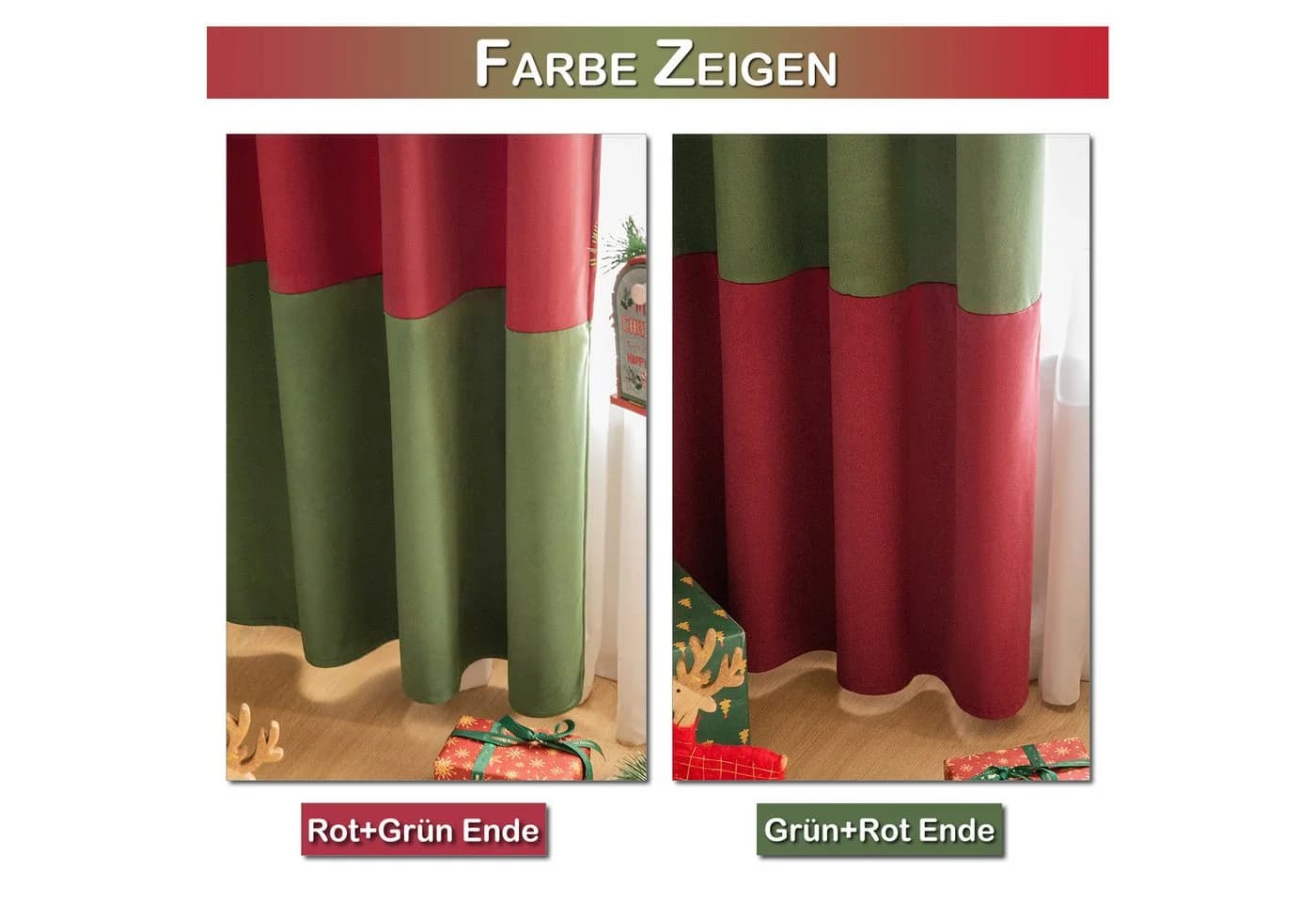 BTTO V&G Gardine Vorhang Samt Blickdicht Verdunkelungsvorhang 2 St. Rote und Grüne Farbkombination