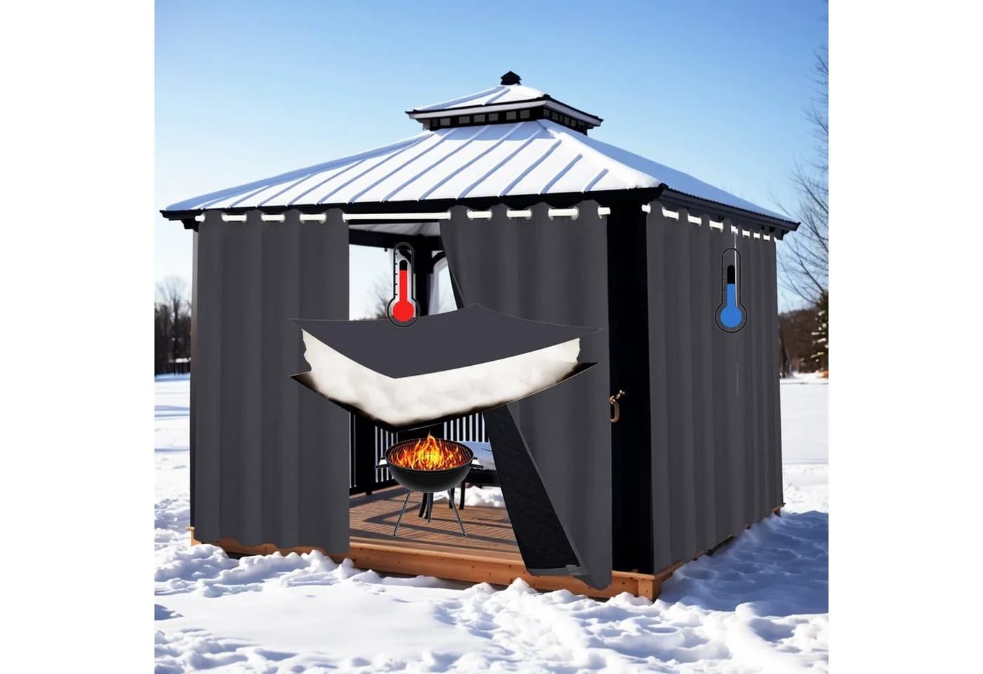 BTTO V&G Outdoorvorhang Grau Winddicht & Wasserdicht