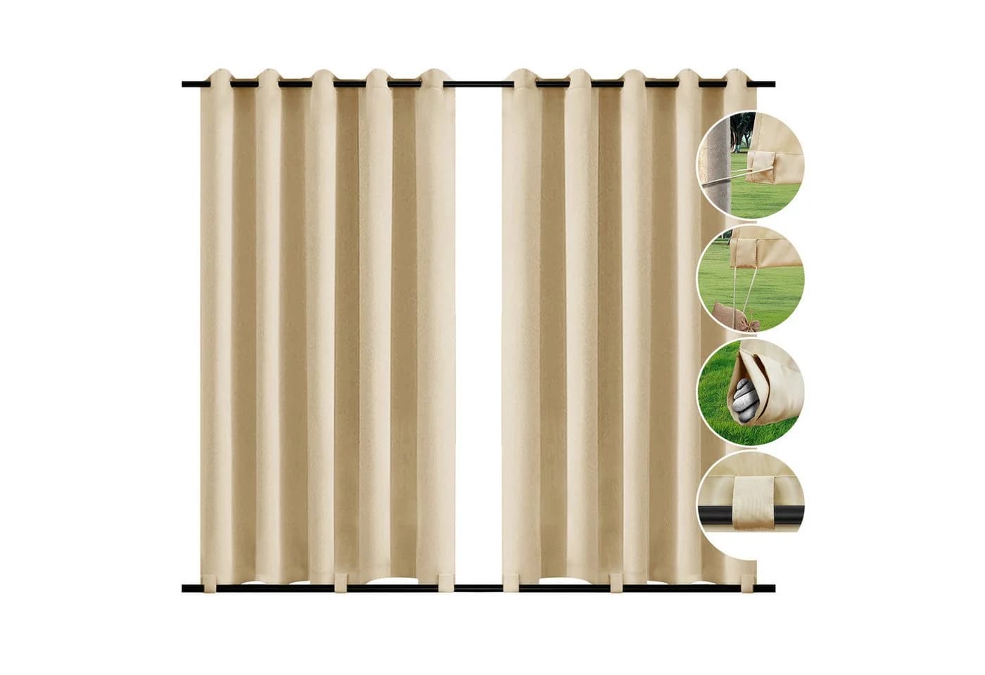 BTTO V&G Outdoorgardine Winddicht Verdunkelnd Beige
