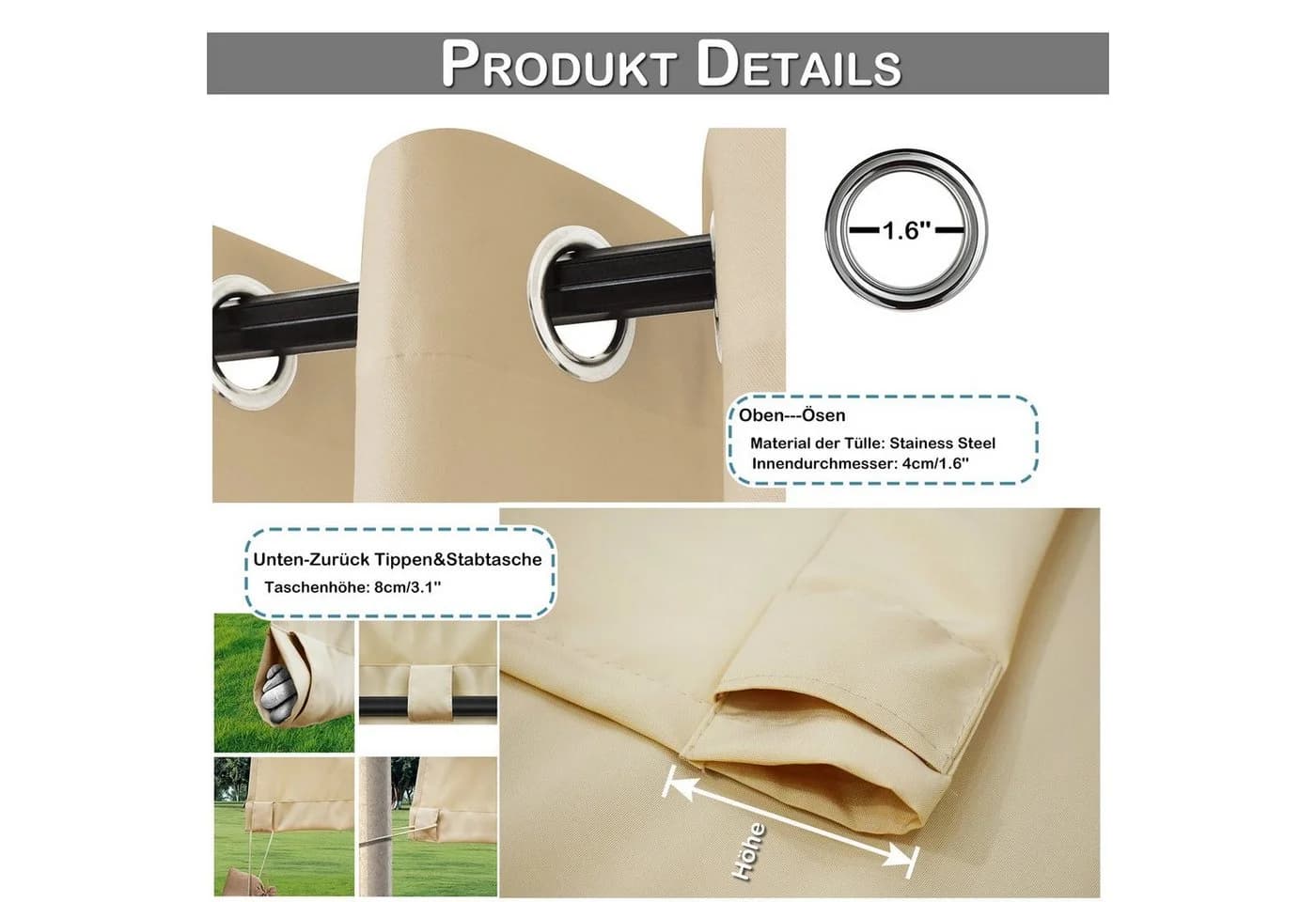 BTTO V&G Outdoorgardine Winddicht Verdunkelnd Beige - Bild 4