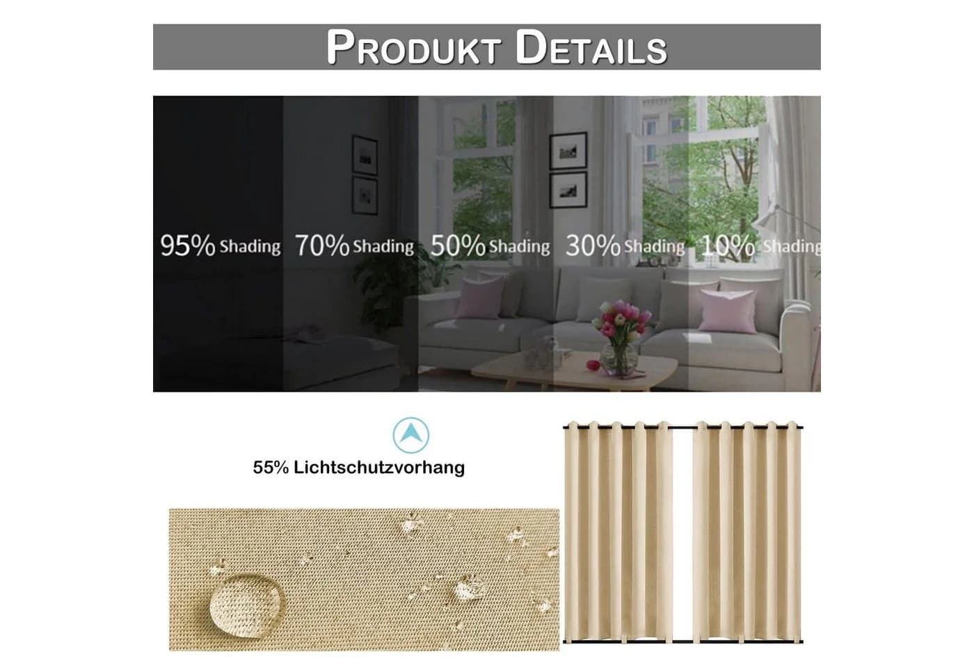 BTTO V&G Outdoorgardine Winddicht Verdunkelnd Beige - Bild 5