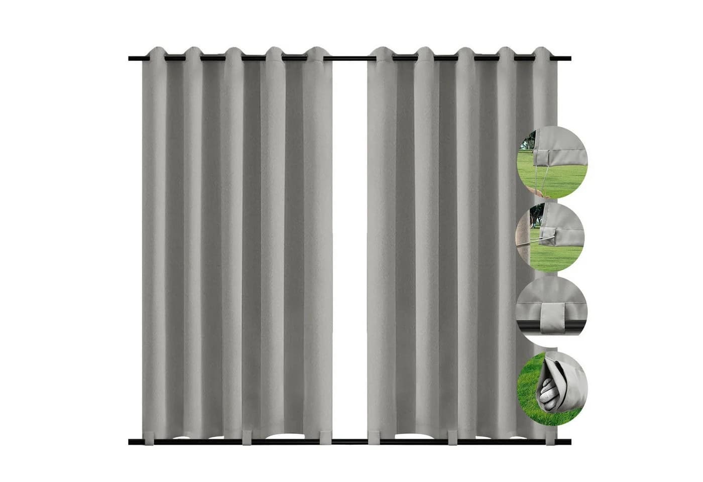 BTTO V&G Outdoorgardine Winddicht Verdunkelnd Hellgrau 2 St
