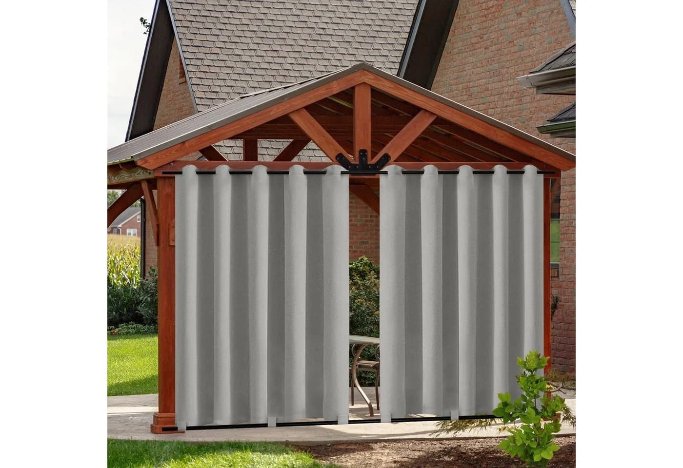 BTTO V&G Outdoorgardine Winddicht Verdunkelnd Hellgrau 2 St - Bild 2