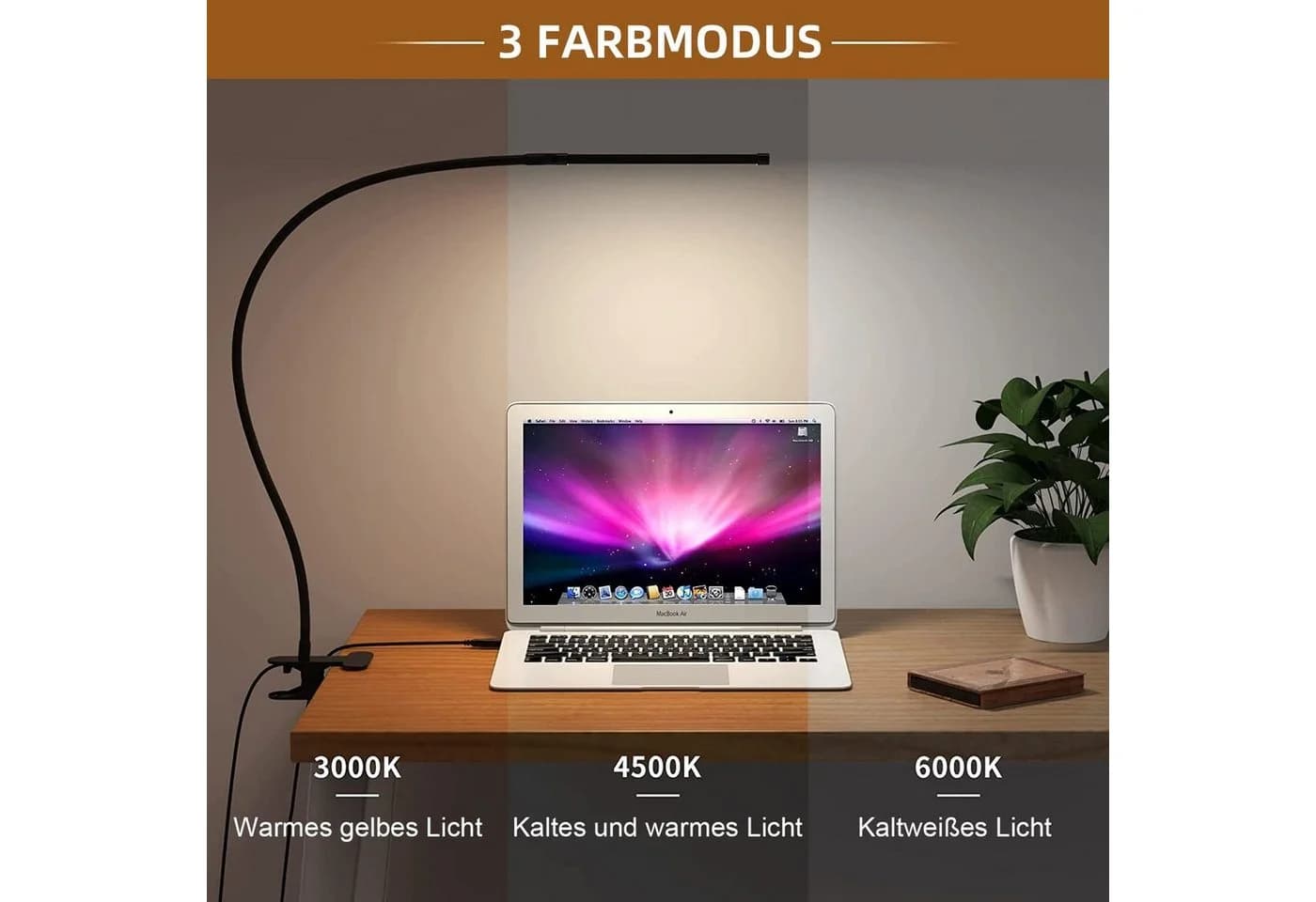 MUPOO LED Schreibtischlampe Klemmbar Schwarz Flexibler Schwanenhals - Bild 3