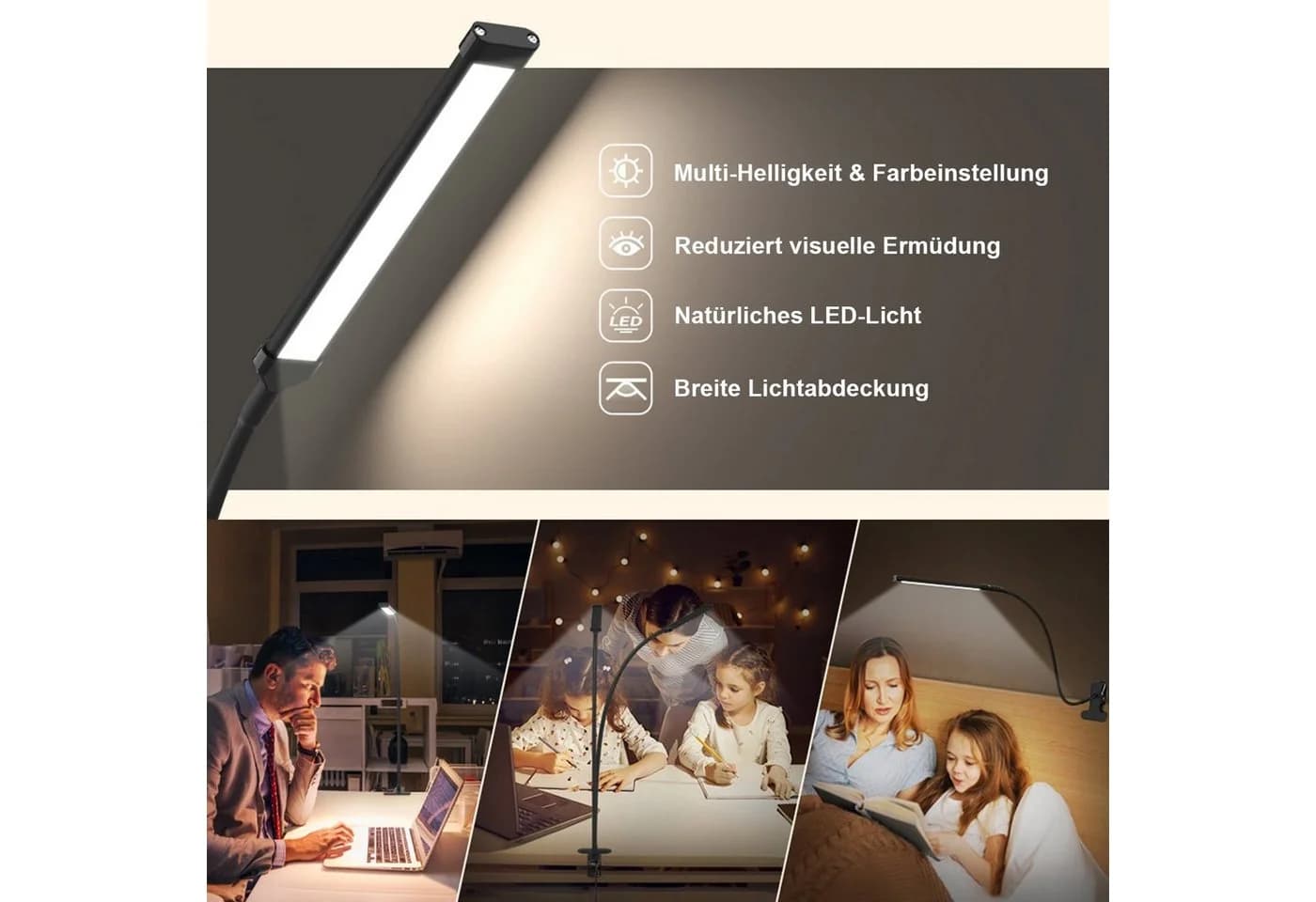 MUPOO LED Schreibtischlampe Klemmbar Schwarz Flexibler Schwanenhals - Bild 5