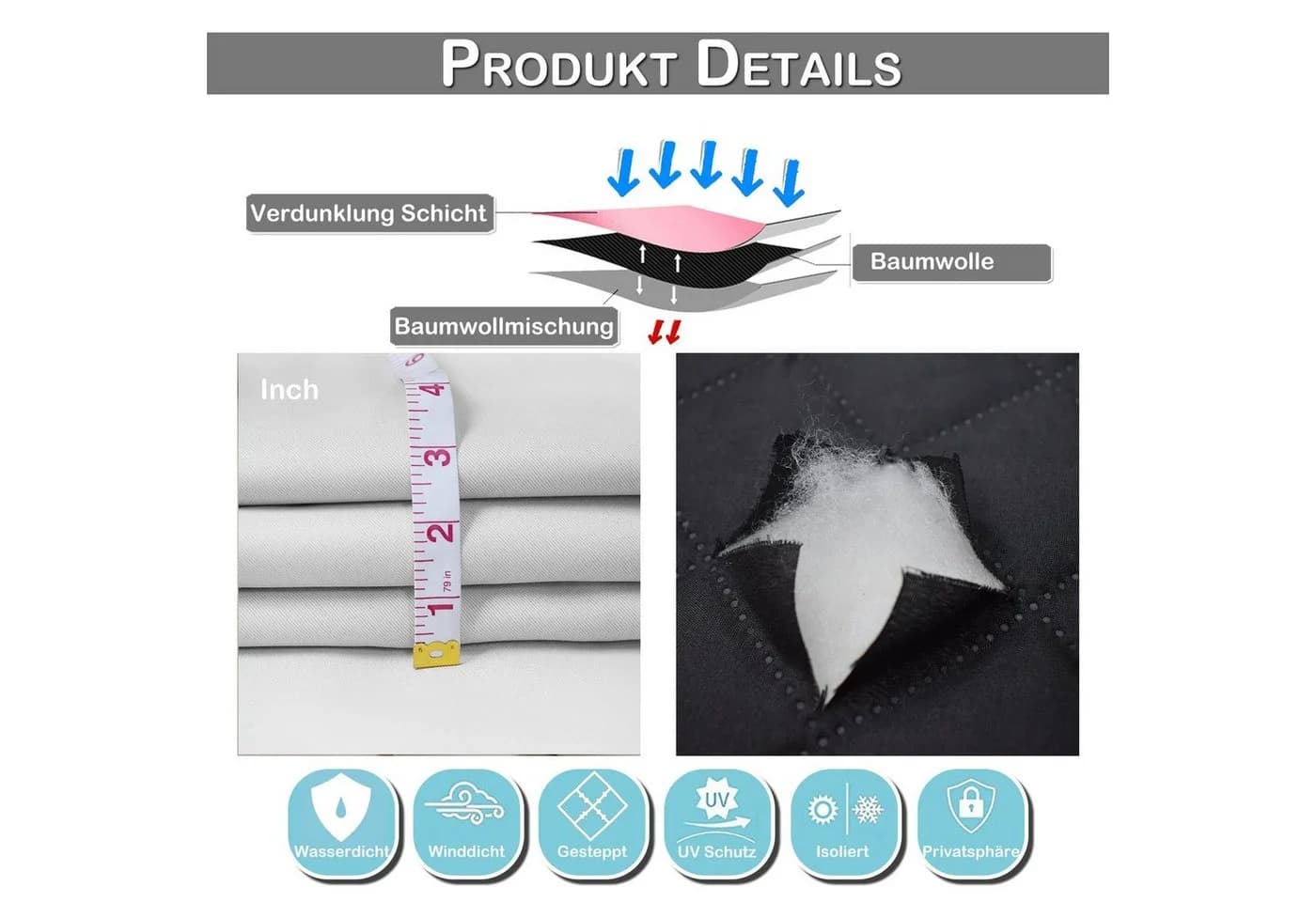 BTTO V&G Thermovorhang Blickdicht mit Ösen Grau-Weiß 2er Set - Bild 5
