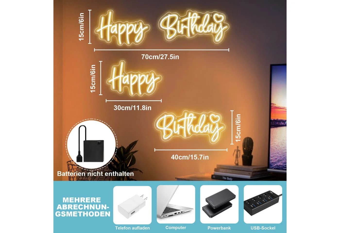 MUPOO Happy Birthday Neon Schild LED Dekolicht Dimmbar - Bild 5