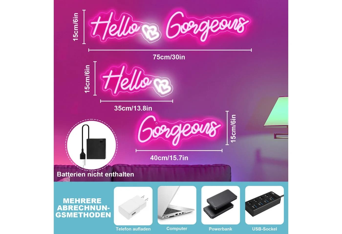 MUPOO Dekolicht LED Neon Rosa Dimmbar USB