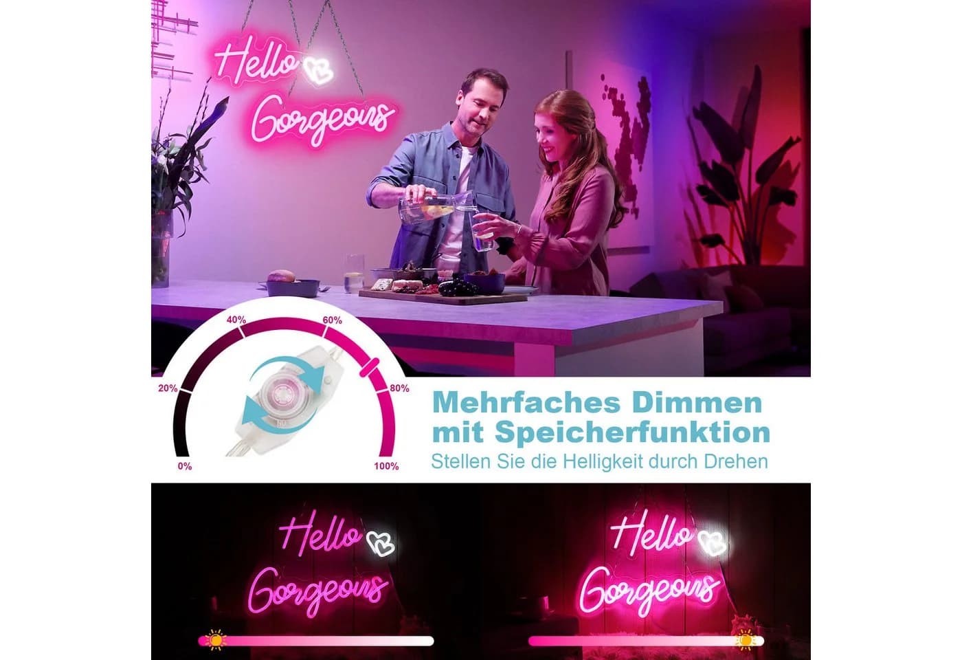 MUPOO Dekolicht LED Neon Rosa Dimmbar USB - Bild 3