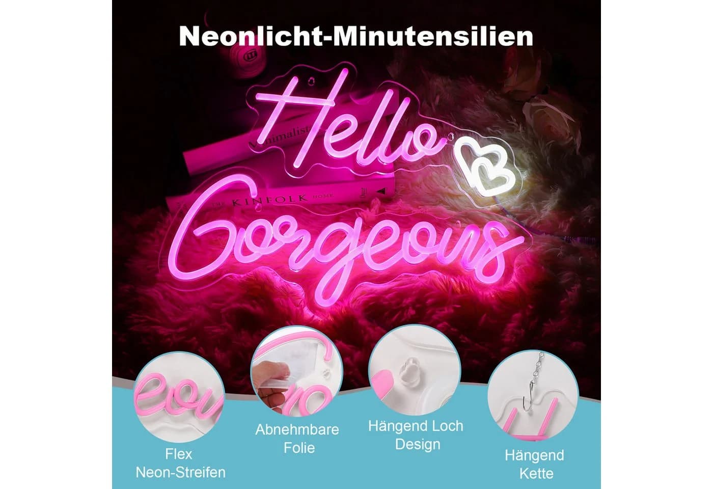 MUPOO Dekolicht LED Neon Rosa Dimmbar USB - Bild 4