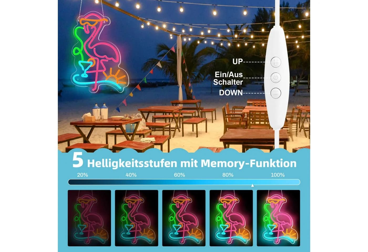 MUPOO LED Flamingo Neonschild Rosa Dimmbar