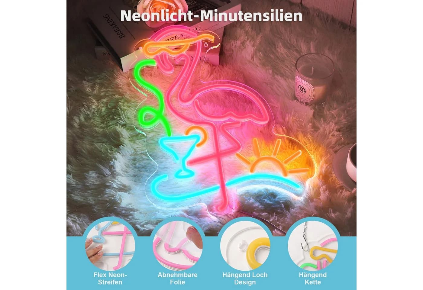 MUPOO LED Flamingo Neonschild Rosa Dimmbar - Bild 3