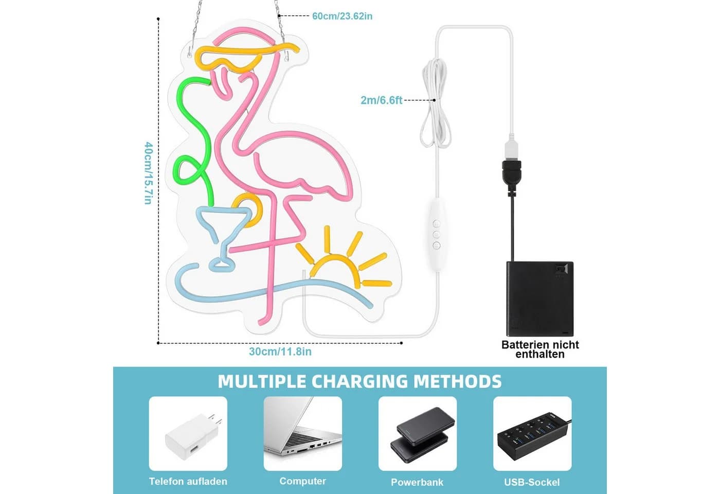 MUPOO LED Flamingo Neonschild Rosa Dimmbar - Bild 5