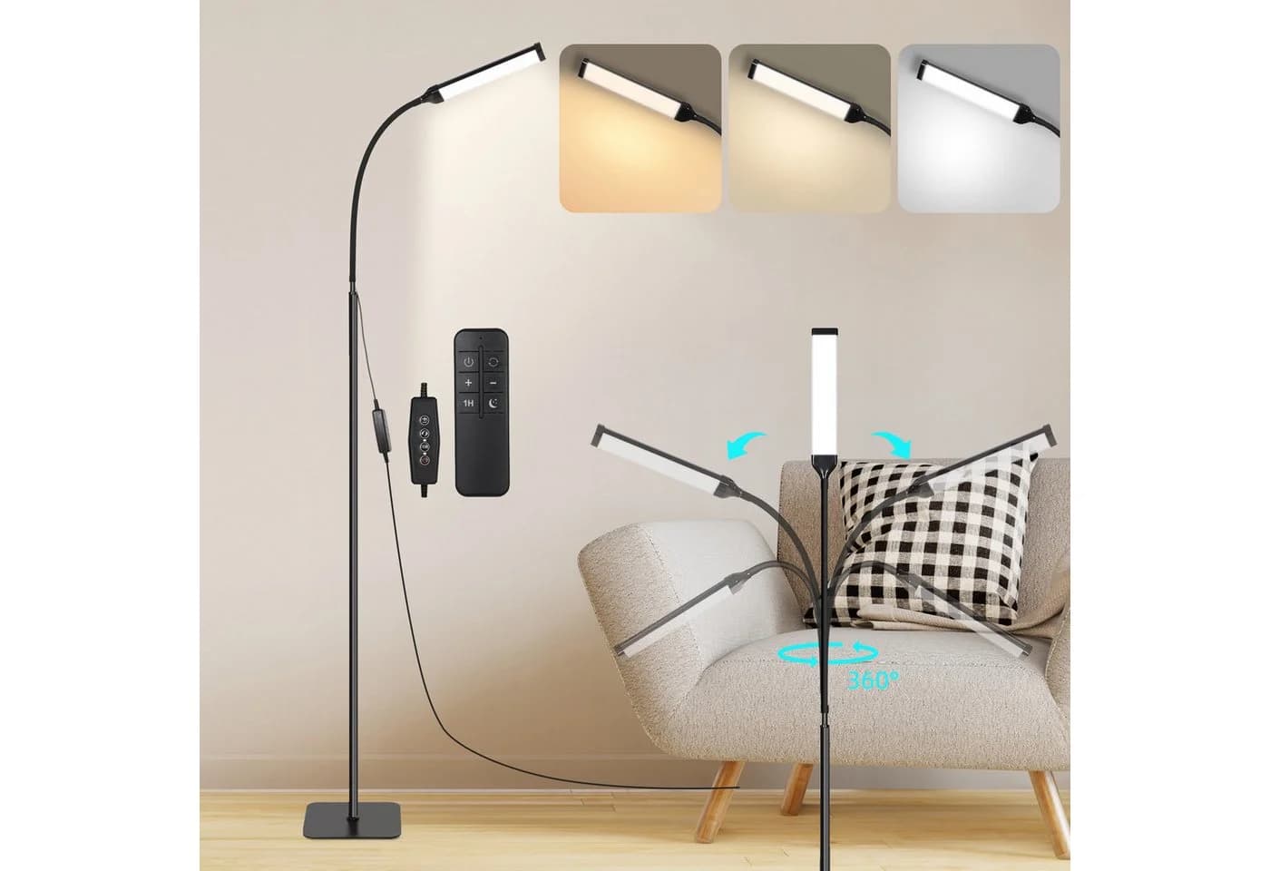 MUPOO LED Stehlampe 120 LED Standleuchten mit Fernbedienung, Helligkeit und Farbtemperatur Einstellbar, Höhenverstellbar - Bild 2