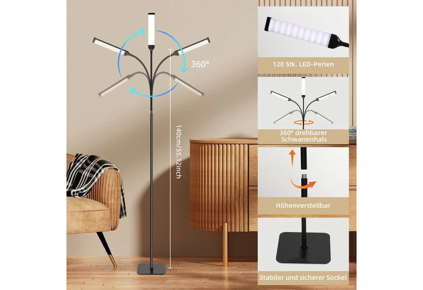 MUPOO LED Stehlampe 120 LED Standleuchten mit Fernbedienung, Helligkeit und Farbtemperatur Einstellbar, Höhenverstellbar - Bild 3