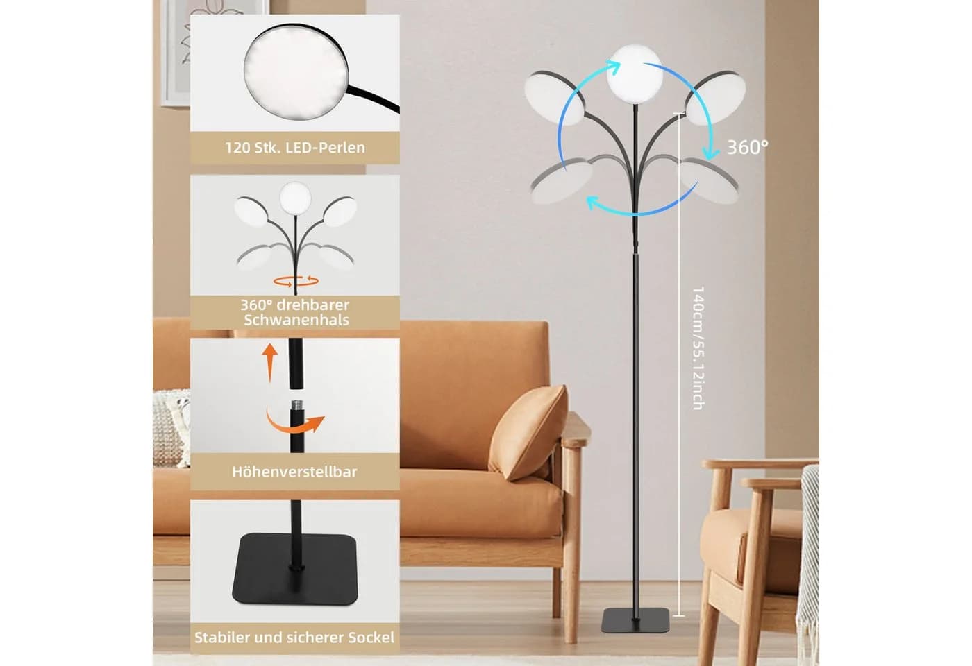MUPOO LED Stehlampe Schwarz Dimmbar mit Fernbedienung - Bild 3