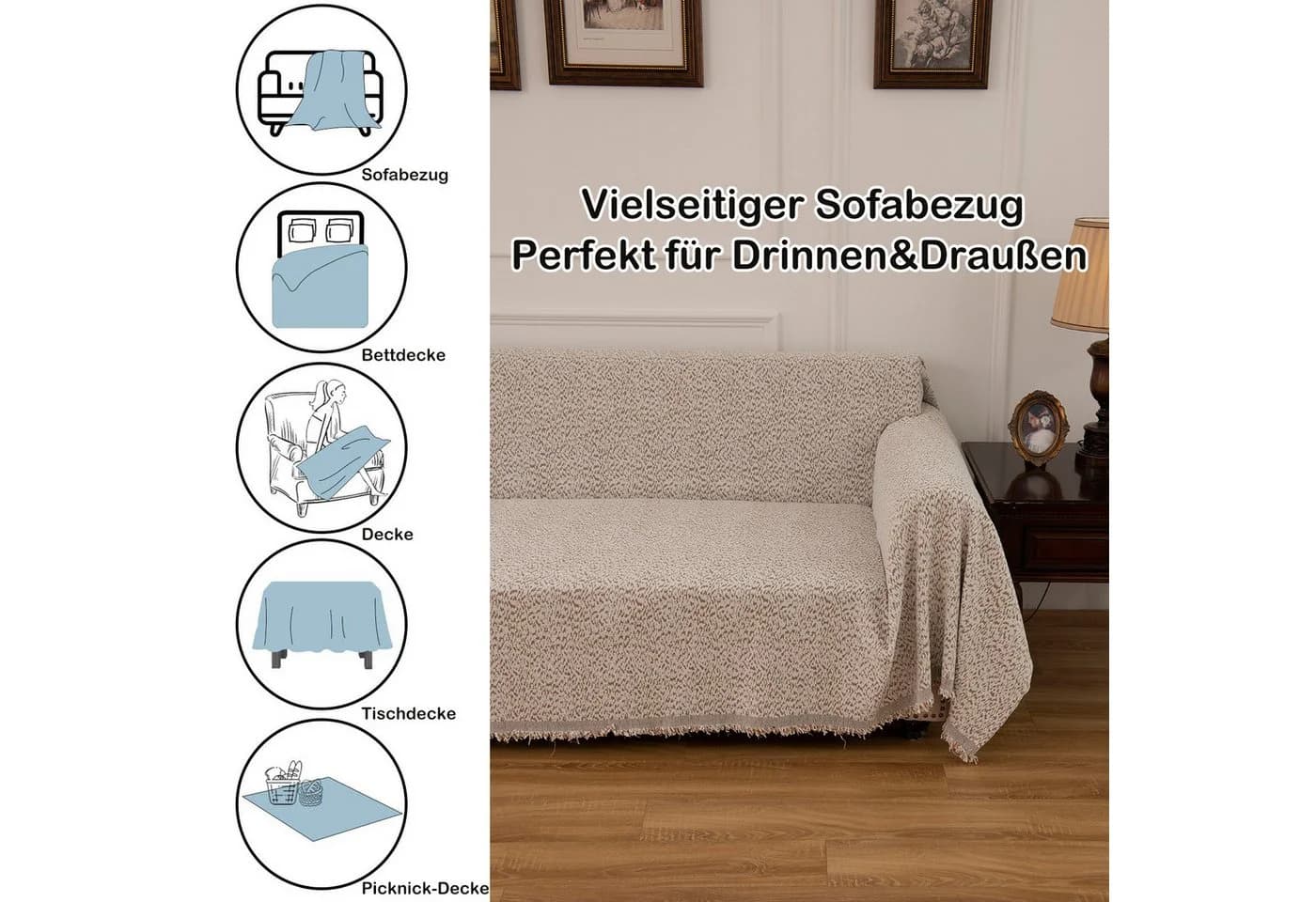 BTTO Chenille Sofahülle Geometrisch Beige Polyester - Bild 5