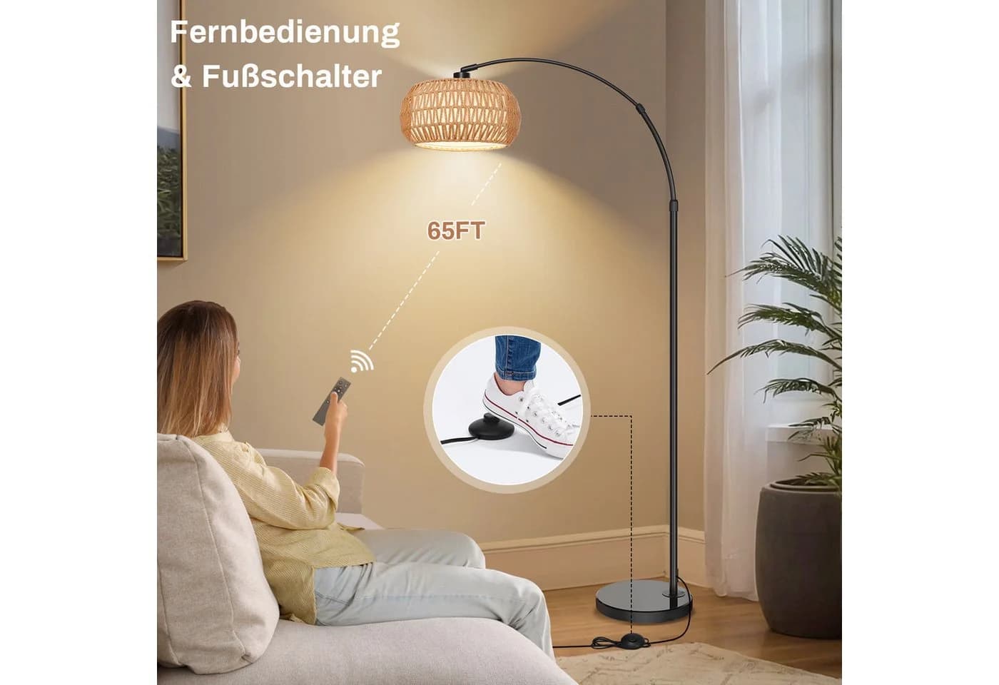 Jibenhome LED Stehlampe Rattan Boho Dimmable 183cm - Bild 5