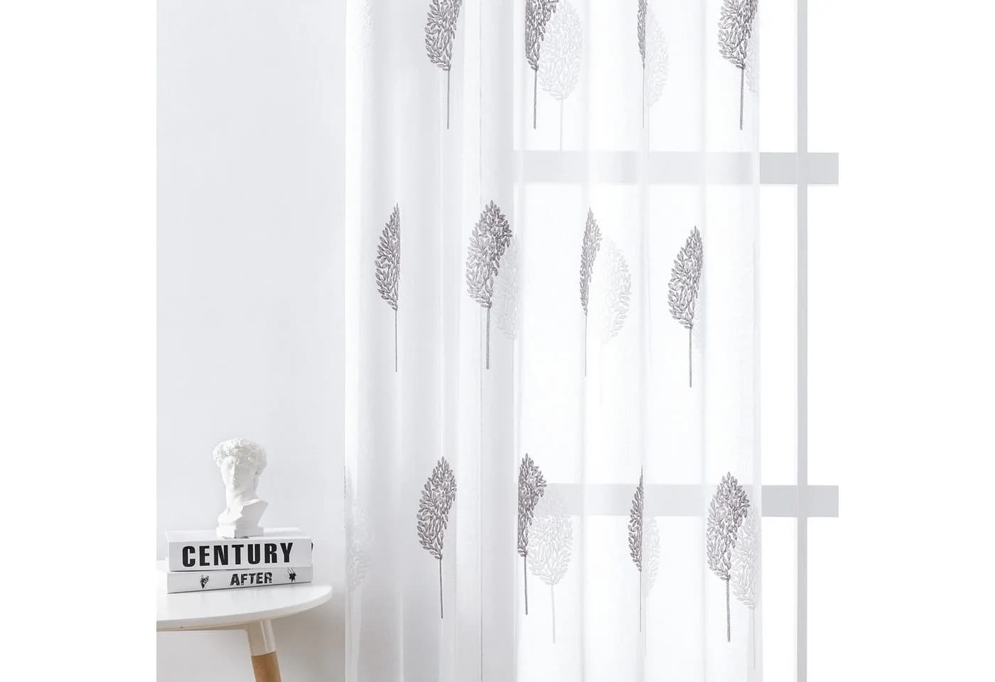 BTTO V&G Gardine Voile Grau mit Blätter-Stickerei und Ösen - Bild 3