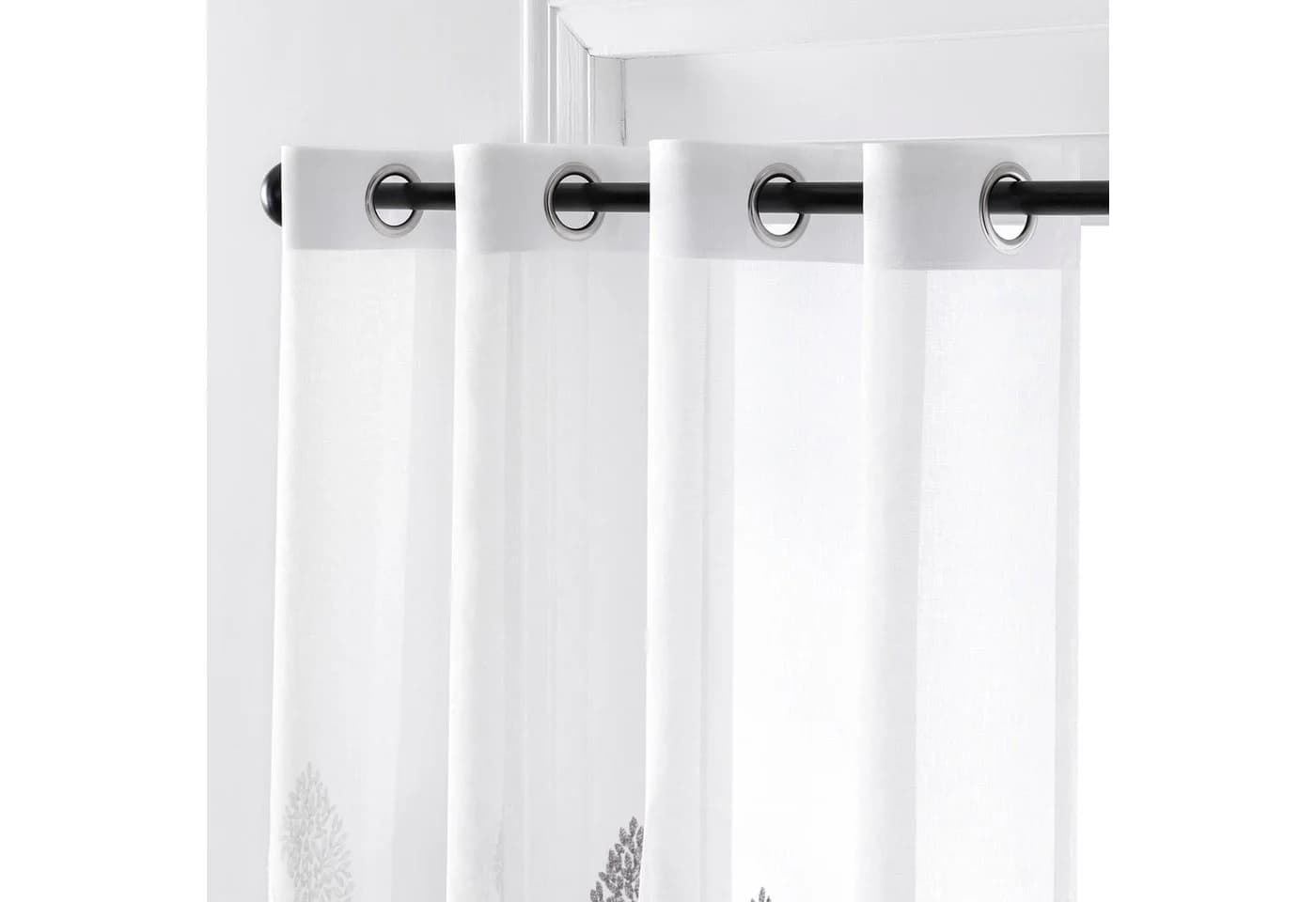 BTTO V&G Gardine Voile Grau mit Blätter-Stickerei und Ösen - Bild 5