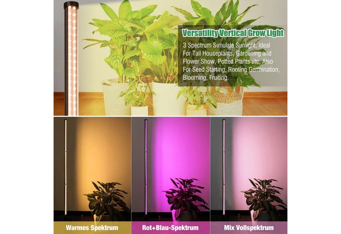 Jibenhome LED Pflanzenlampe Stehend Schwarz mit Timer