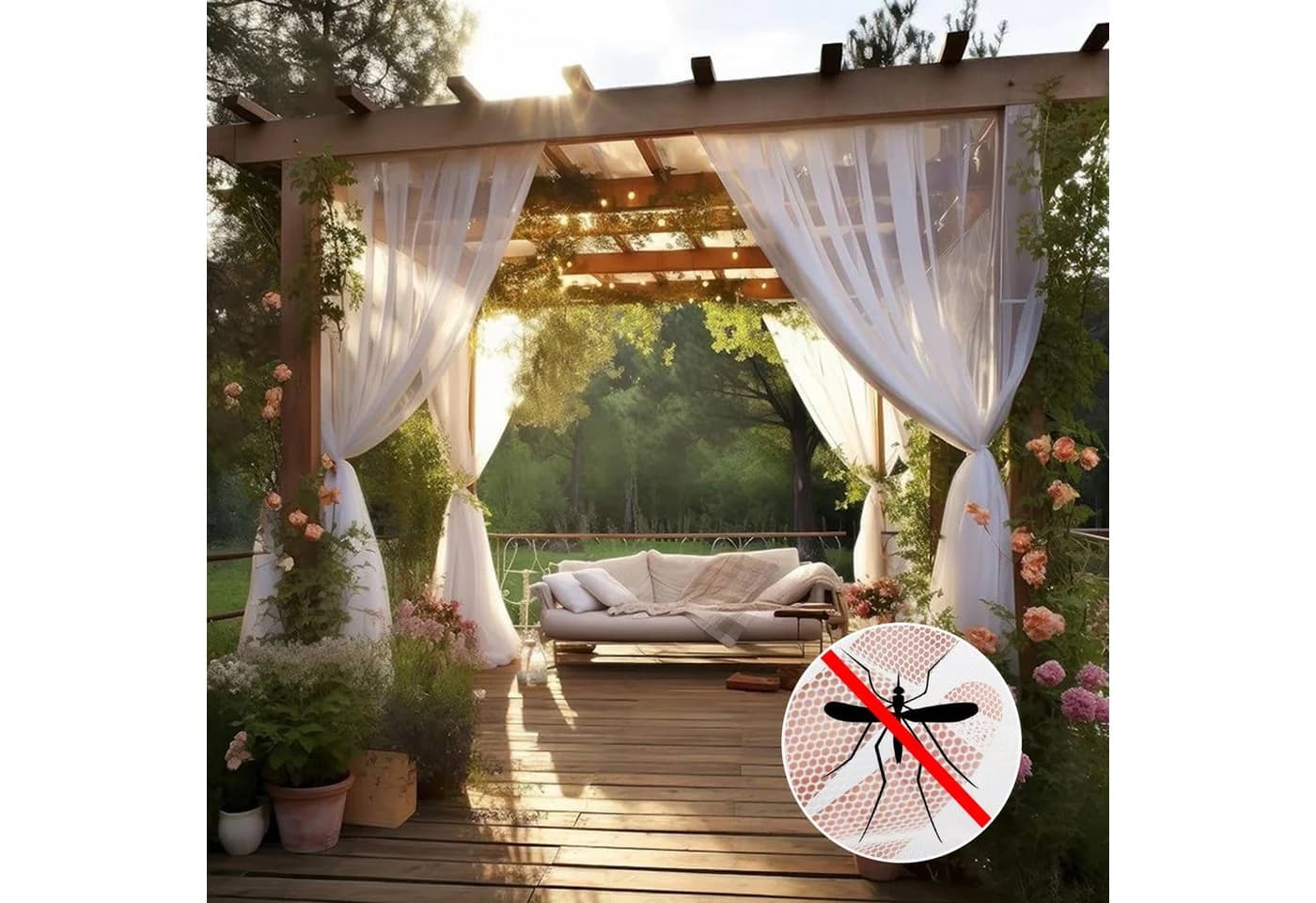 BTTO V&G Outdoorgardine Mückennetz Transparent Weiß - Bild 2