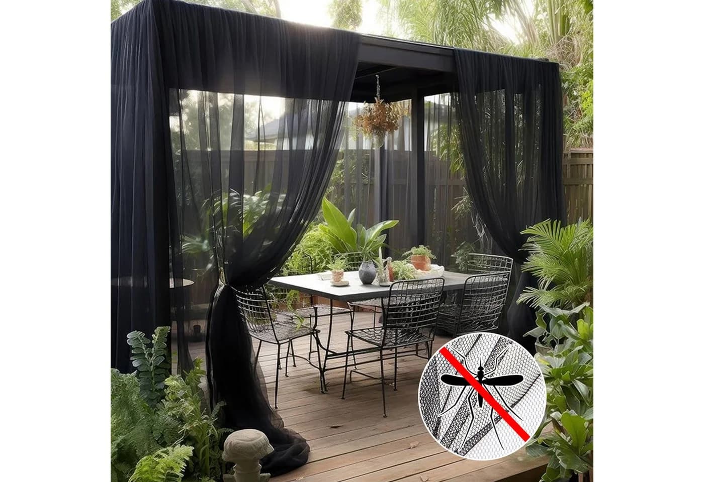 Jibenhome Outdoor Moskitonetz Vorhang Transparent Schwarz - Bild 2