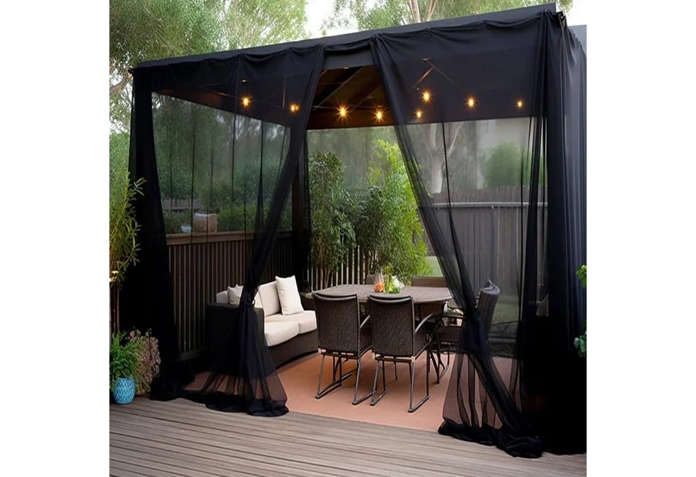 Jibenhome Outdoor Moskitonetz Vorhang Transparent Schwarz - Bild 4