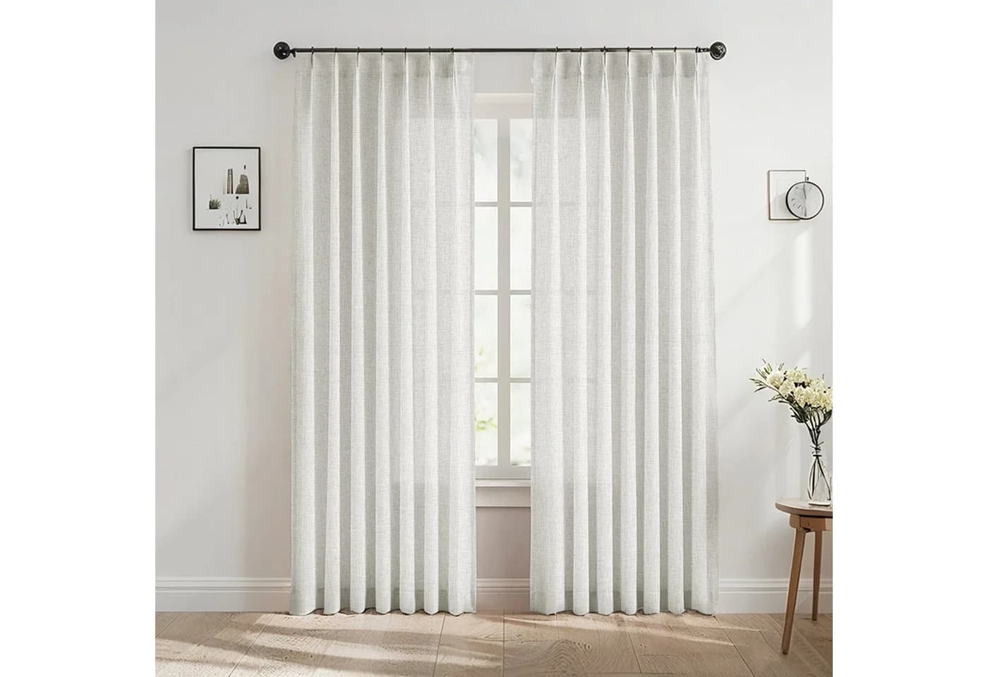 BTTO V&G Gardine Transparenter Vorhang Leinen-Optik Quetschfalten 2er Set - Bild 2
