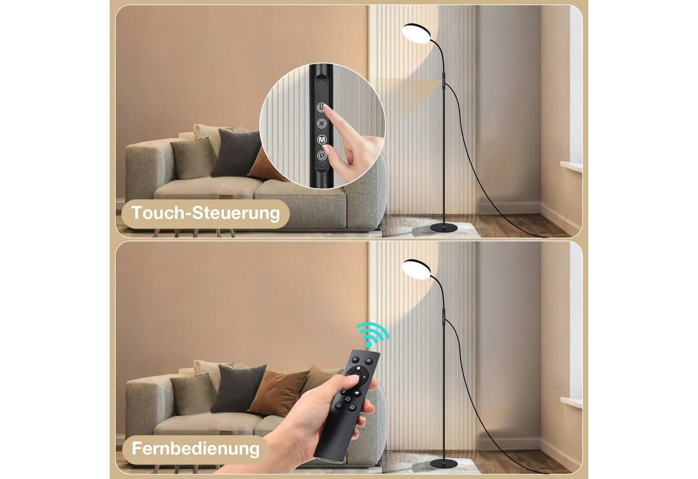 MUPOO LED Stehlampe Weiß/Schwarz mit Schwanenhals, 10 Helligkeitsstufen & 5 Lichtfarben, Timer - Bild 3