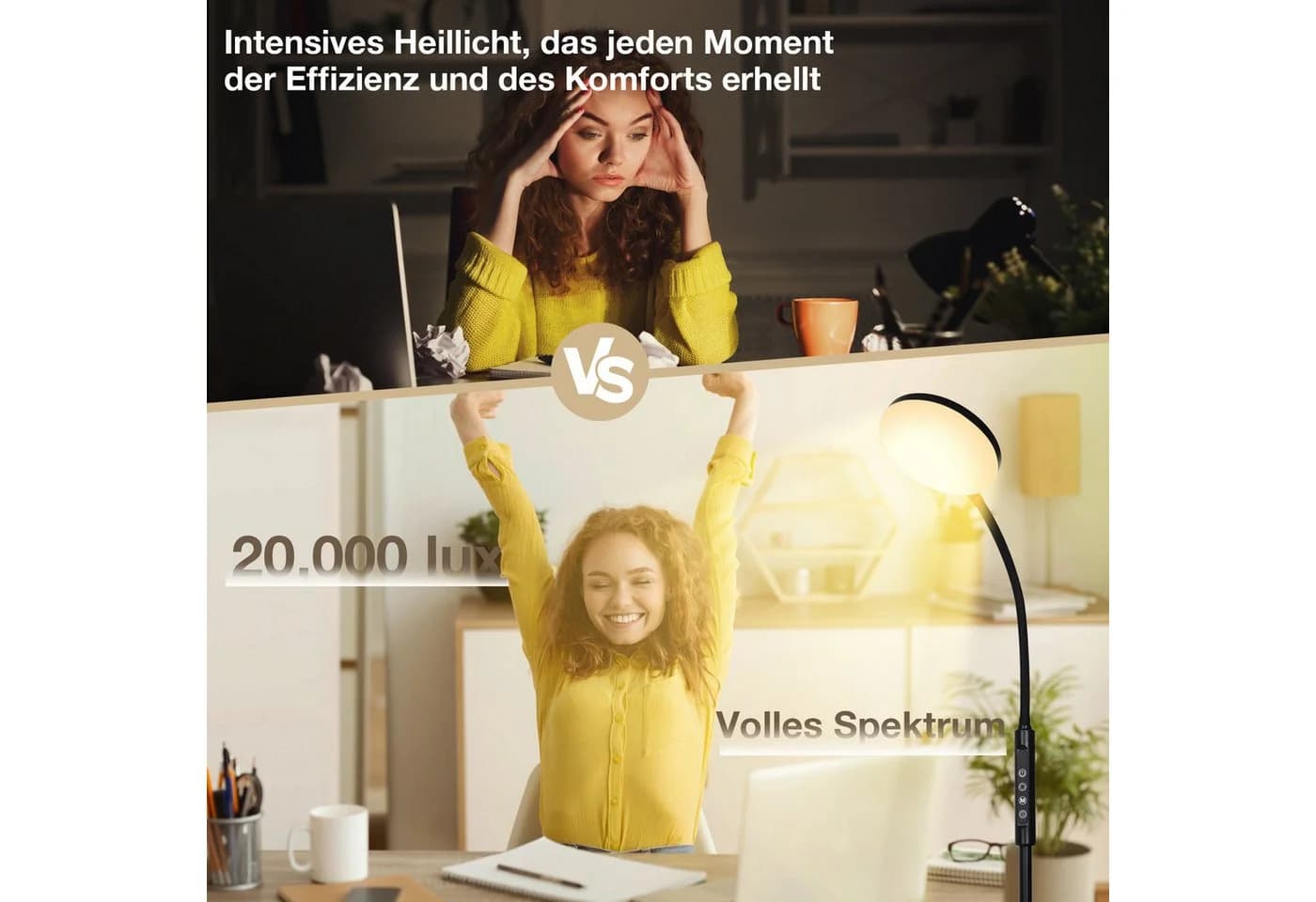 MUPOO LED Stehlampe Weiß/Schwarz mit Schwanenhals, 10 Helligkeitsstufen & 5 Lichtfarben, Timer - Bild 4