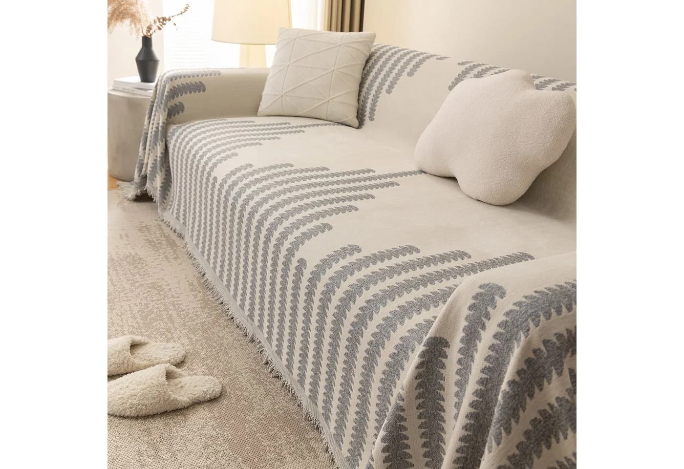 BTTO Sofahusse Grau Chenille Sofabezug mit Quasten - Bild 2