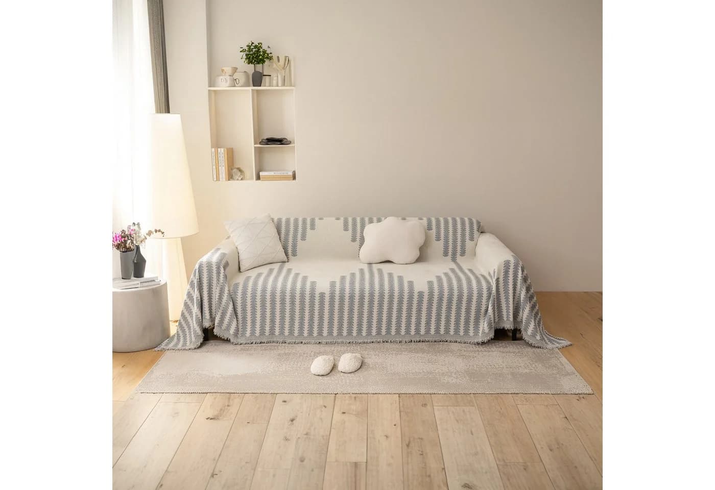 BTTO Sofahusse Grau Chenille Sofabezug mit Quasten - Bild 3