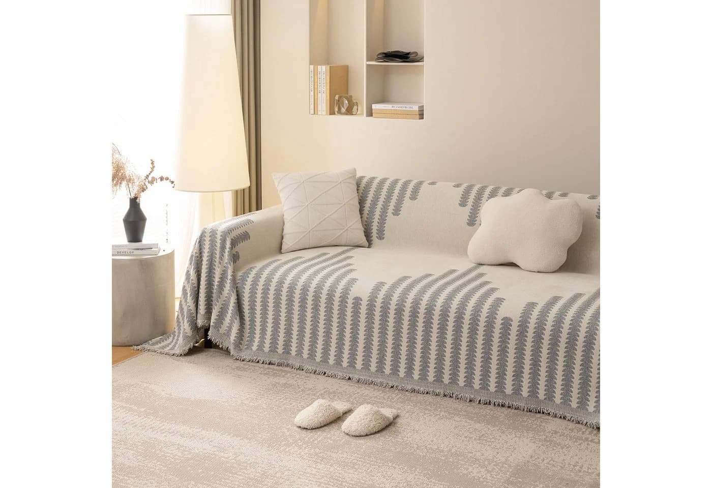 BTTO Sofahusse Grau Chenille Sofabezug mit Quasten - Bild 4