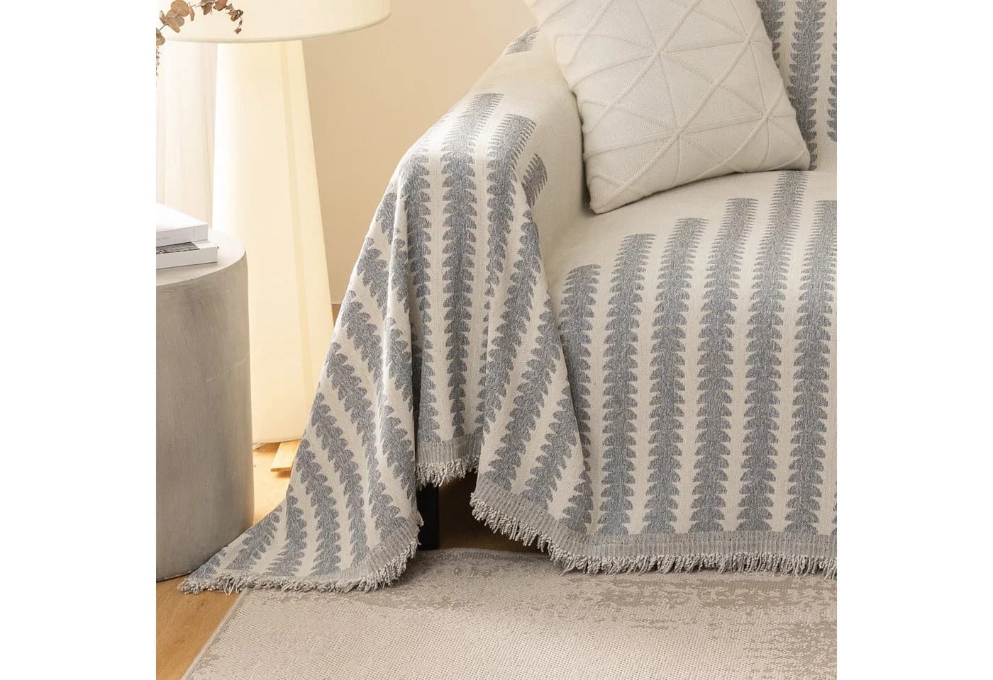 BTTO Sofahusse Grau Chenille Sofabezug mit Quasten - Bild 5