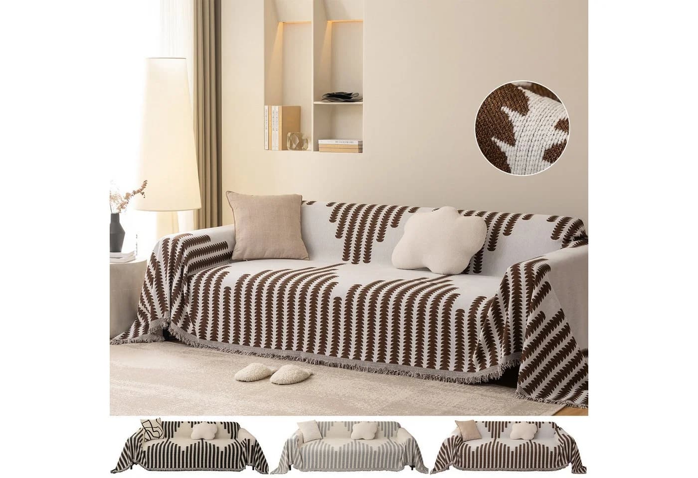 BTTO Sofahusse Braun Chenille mit Quasten - Weicher Sofa Bezug - Bild 2
