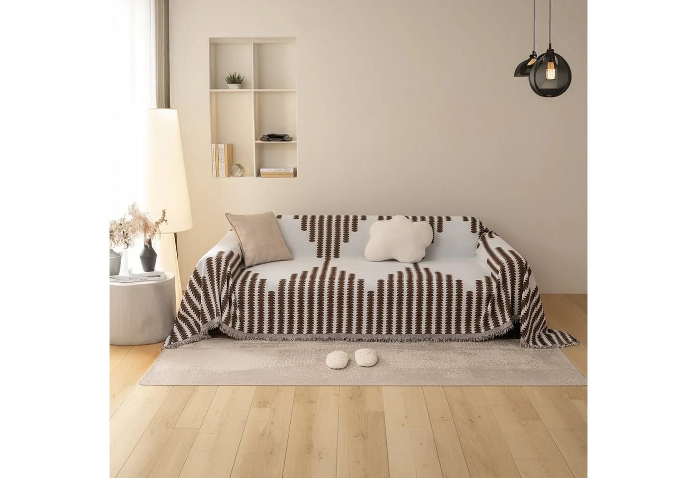BTTO Sofahusse Braun Chenille mit Quasten - Weicher Sofa Bezug - Bild 3