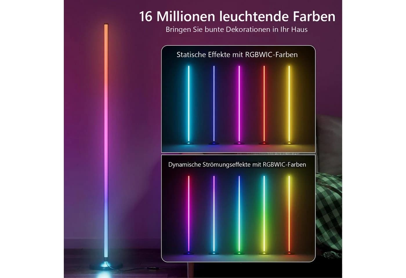 MUPOO LED Stehlampe RGB Eckleuchte mit App & Musiksync - Bild 3